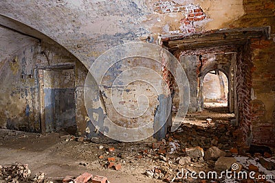 In the casemate of the destroyed. Kronstadt, Russia Stock Photo